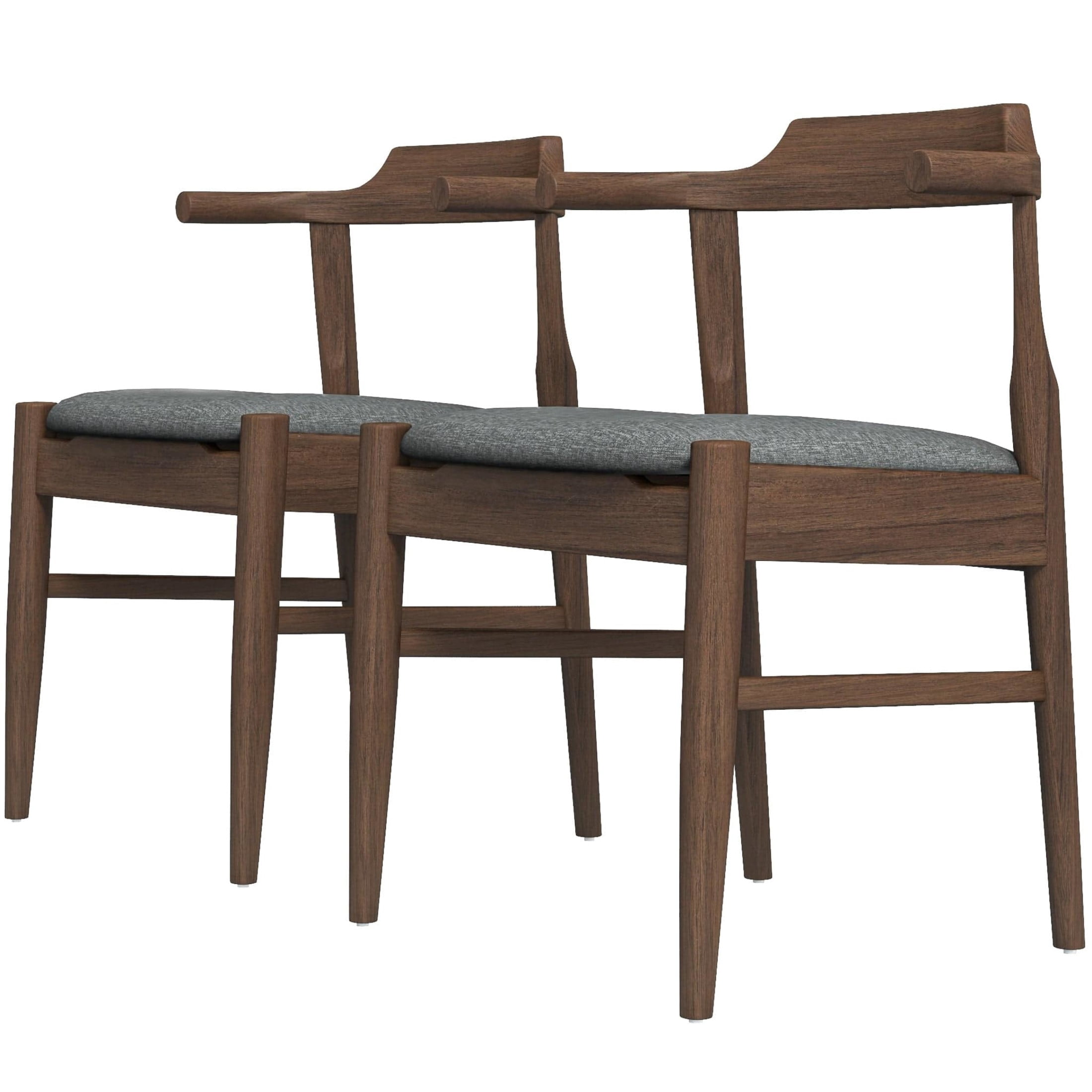 Noble House Ellery Leon Dining Chair Set, Mid-Century Modern Solid Wood Frame with Fabric Upholstery, Set of 2, Light Gray and Brown