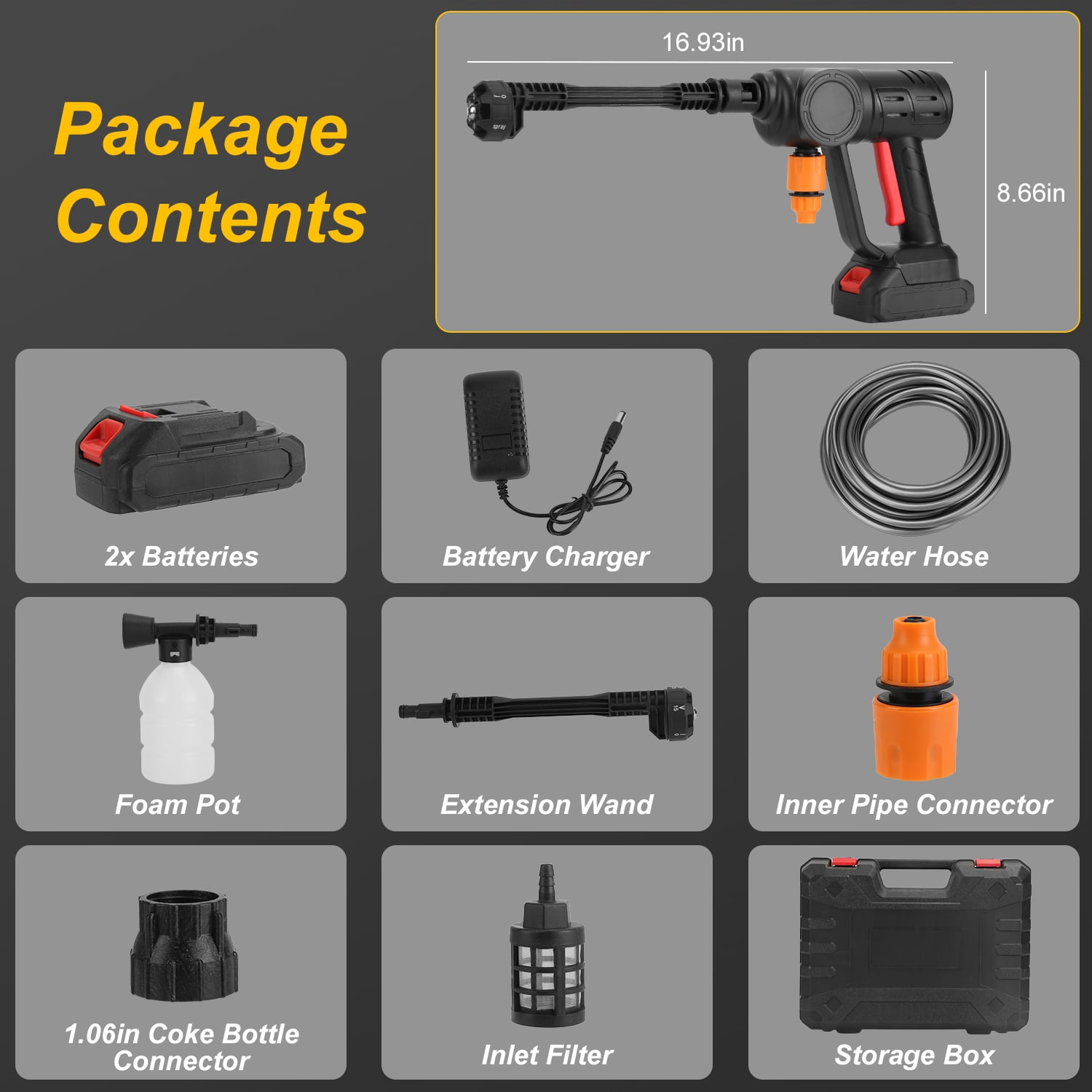 Cordless Pressure Washer 6 in 1 Nozzle 1000PSI Portable Electric Pressure Washer with 2x12000mAh Battery for Car Fence Floor Wall Cleaning