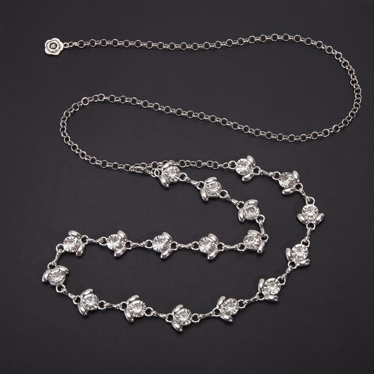 20in Silver Rhinestone Waist Belt Shiny Alloy Flower Link  display picture 2