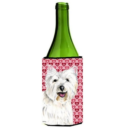 

Westie Hearts Love and Valentines Day Portrait Wine bottle sleeve Hugger 24 oz.