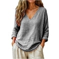 thumbnail image 2 of LEKWK Gingham Tops for Women Long Sleeve V Neck Plaid Tunic Top Casual Loose Fit Lightweight Shirt Fall Fashion Boho Dressy Vacation Outfits, 2 of 7