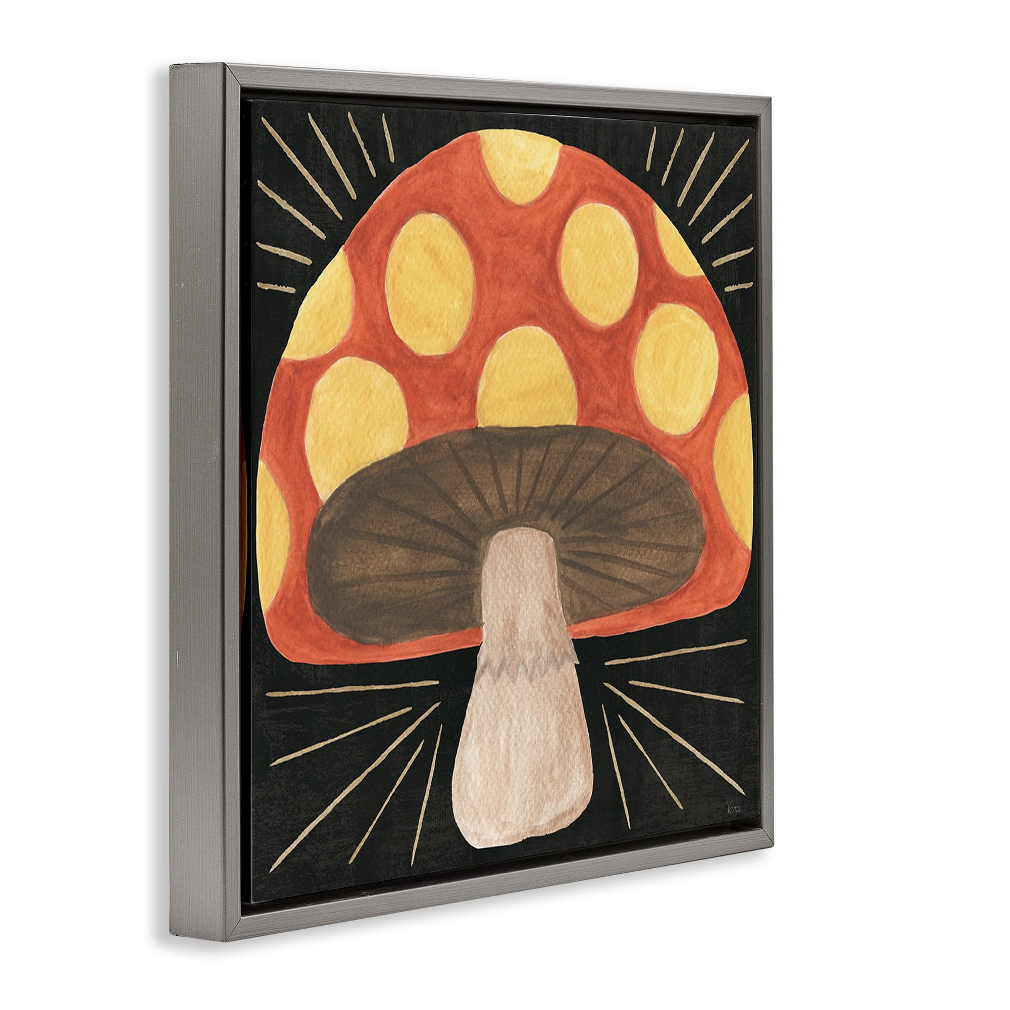 Stupell Industries Spooky Chic Mushroom Plants & Flowers Painting Gray Floater Framed Canvas Art Print Wall Art, 18 x 18
