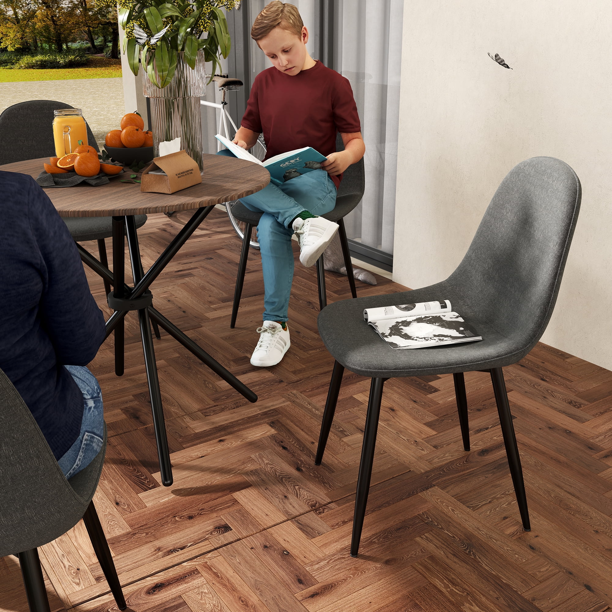 Homy Casa Office Desk Chairs Set of 4, Modern Upholstered Seat for Home Office Conference Room, Gray