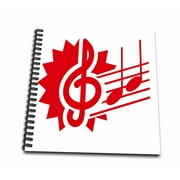3dRose treble clef eighth notes staff graphic red - Mini Notepad, 4 by 4-inch