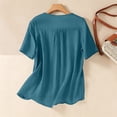thumbnail image 6 of Craaazy Women Casual Loose Fit Blouse, Solid Color Short Sleeve Cotton Linen Top, Comfy Round Neck Embroidered Tunic for Daily Wear Gifts, 6 of 9