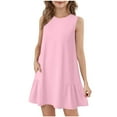 thumbnail image 3 of Delliss Girls' Solid Color Sleeveless Dress With Pockets Summer Casual Round Neck Dress Pink 11 Years, 3 of 9