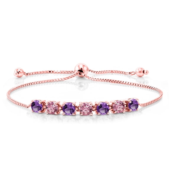 Gem Stone King 2.40 Ct Purple Amethyst Pink Lab Grown Diamond 18K Rose Gold Plated Silver Bracelet for Women