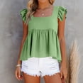 thumbnail image 2 of Gaukiv Womens Blouses Square Neck Ruffle Sleeve Gathered Hem Summer Tunic Tops Green XL, 2 of 4