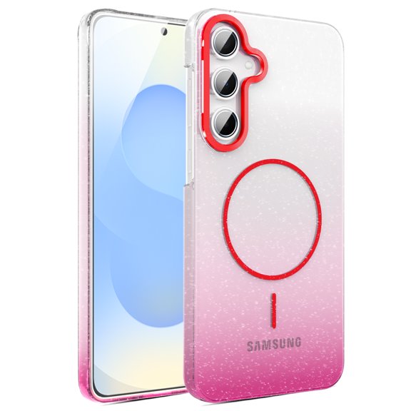 Allytechgroup Sparkly Case for Samsung Galaxy A55, Slim Glitter Magnetic Phone Shell Compatible with Magsafe Anti Yellowing Shockproof Protective Back Cover for Samsung Galaxy A55, Red