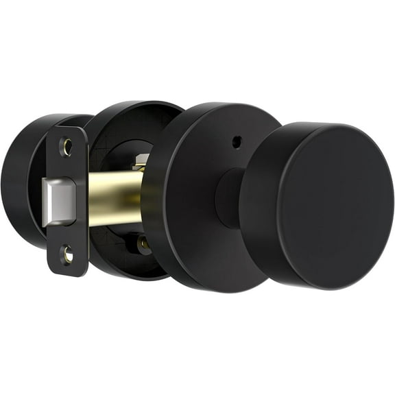 Exterior Black Door Knob with Single Cylinder Deadbolt Lock Set, Round Entry Door Knob with Deadbolt Locksets, Matte Black Front Door Lock Set, Black Front Door Handle and Deadbolt Set