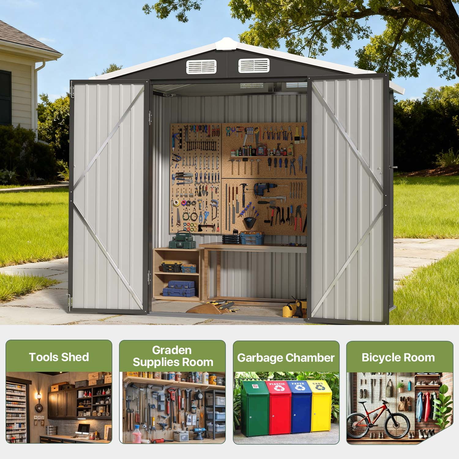 BaPiPro 6'x4' Outdoor Metal Shed - Shed and Outdoor Storage for Garden Tools/Bikes/Garden Equipment, Lockable Waterproof, Black