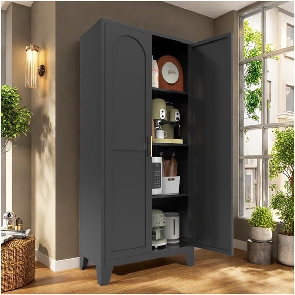 JERFIT 61 Inch Freestanding Steel Storage Cabinet with 2 Doors, 5 Adjustable Shelves for Bedroom, Closet, Office, Living Room, Kitchen Organizer in Black