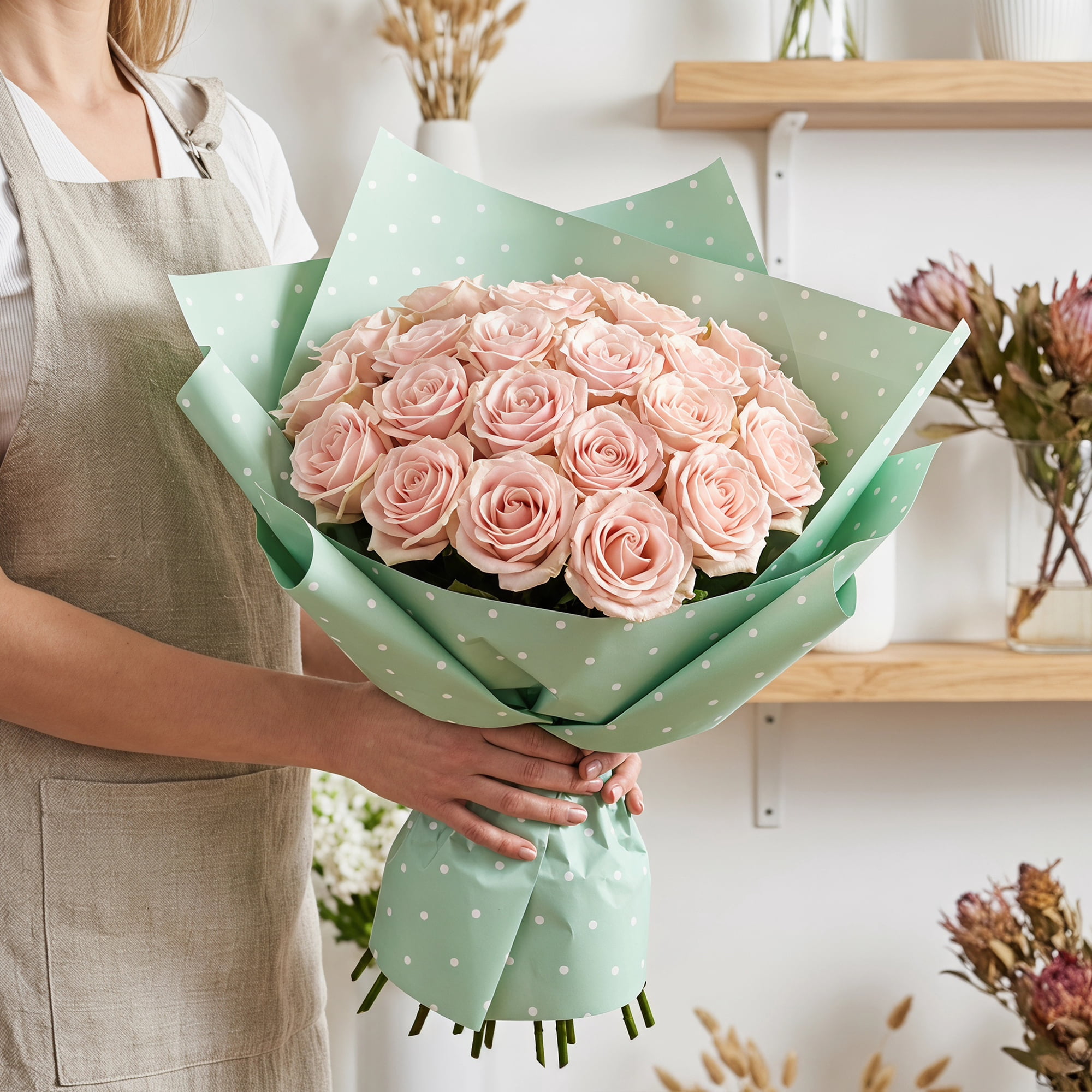 Unique Bargains Waterproof Luxury Matte Gift Wrapping Paper for Bouquets Cyan 22" x 22"