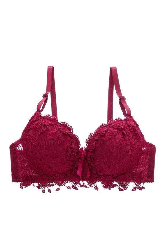 Wuffmeow Women Large Size Gather Bra Breathable Sexy Lace Solid Colos Bras