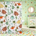 thumbnail image 2 of Manfei Cartoon Dino Animals Shower Curtain 72Wx72L,Kawaii Palm Tree Cactus Bathroom Curtain,White Brown, 2 of 5