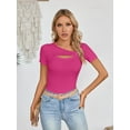 thumbnail image 2 of Womens Fashion Fall Clothes One Piece Cutout Tops short Sleeve Slim Fitted Shirts Tee Tshirts, 2 of 6