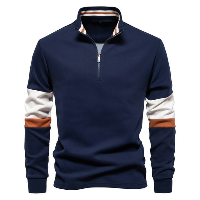 GigrtiJin Chandail en Molleton à Demi-Fermeture Éclair Patchwork pour Hommes Mode Manches Longues Col Rabattu Vêtements d'Extérieur Décontractés
