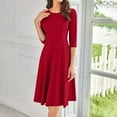 thumbnail image 2 of Qwertyu Womens Fall Dresses 3/4 Sleeve Crewneck Solid Color Midi Dress Trendy Casual Flowy Dresses for Women Red XL, 2 of 5