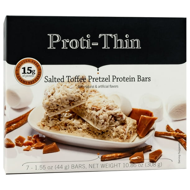 Proti Thin Salted Toffee Pretzel Protein Bar 15g Protein Low Carb Diet Bar High Fiber Snack Bar Keto Friendly Ideal Protein Compatible Gluten Free 7 Count Box Walmart Com Walmart Com