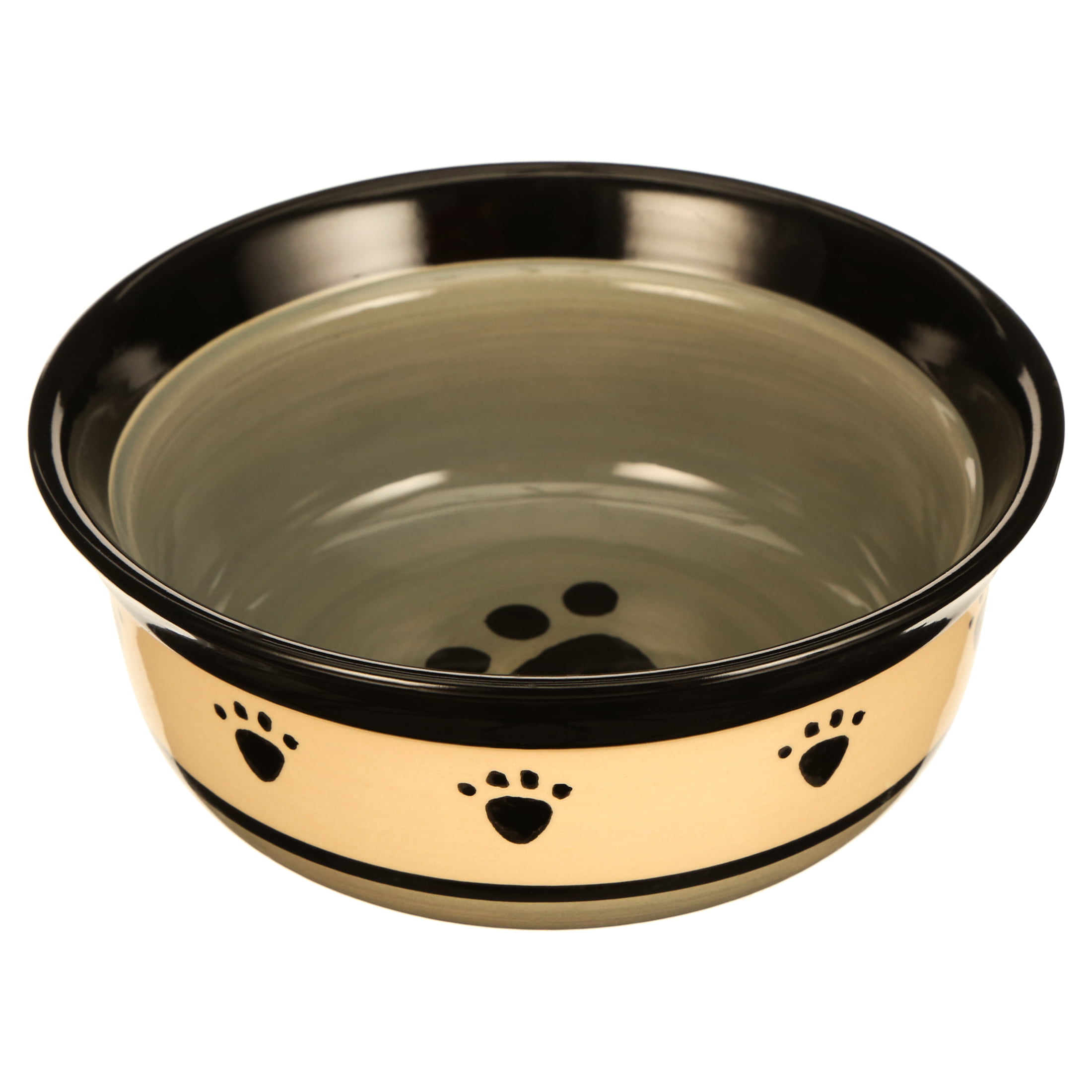 PetRageous 17000 Eat Drink Repeat Two-Tone Stoneware Dishwasher Safe Dog Bowl 2-Cup 6-Inch Diameter 2.5-Inch Tall for Small and Medium Dogs and Cats Off-White 16-Ounce 