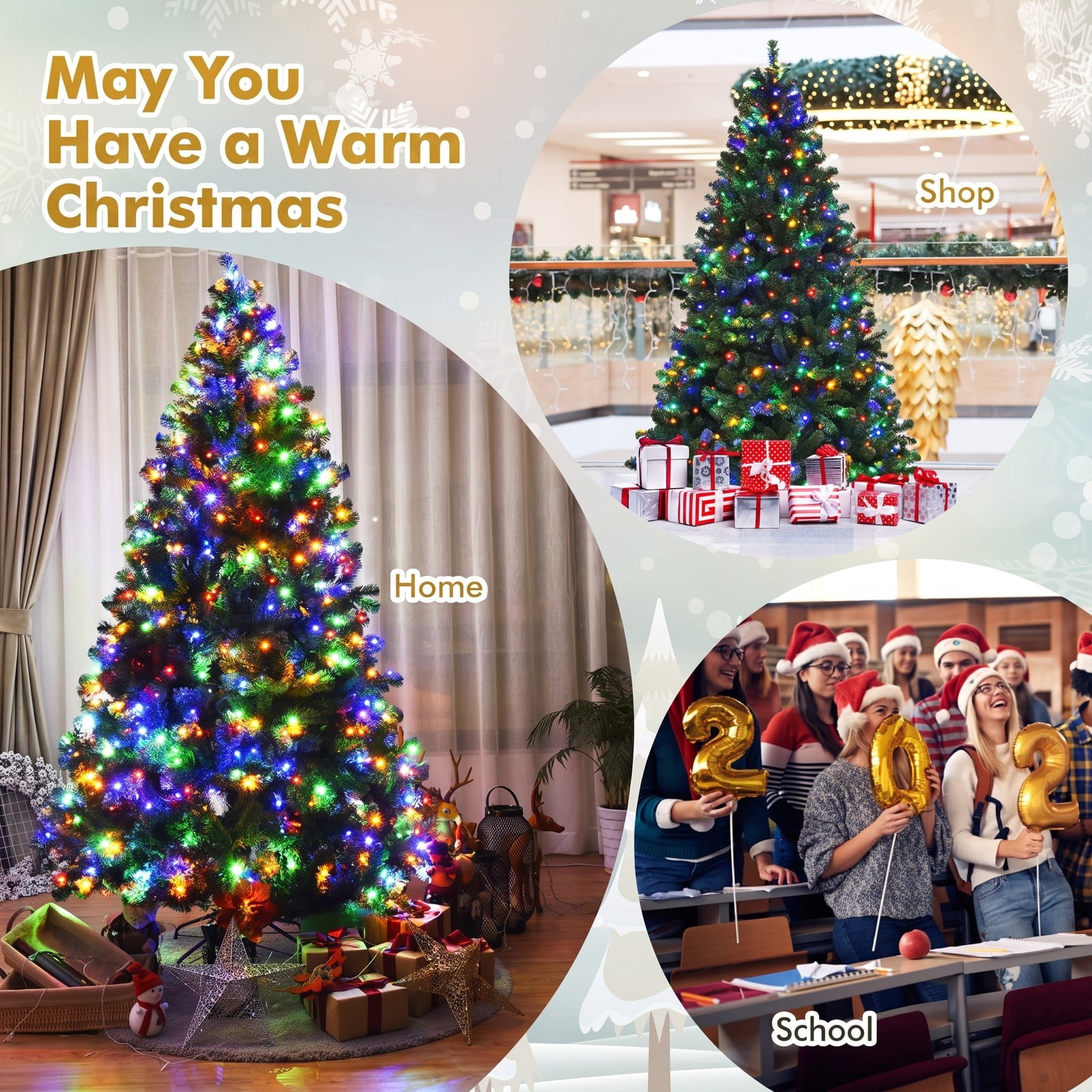 RUIE 7.5 FT Pre-Lit Artificial Spruce Christmas Tree with 550 Multicolor LED Lights and 1075 Branch Tips, Auto-Spread Metal Stand for Indoor Holiday Festival, Green