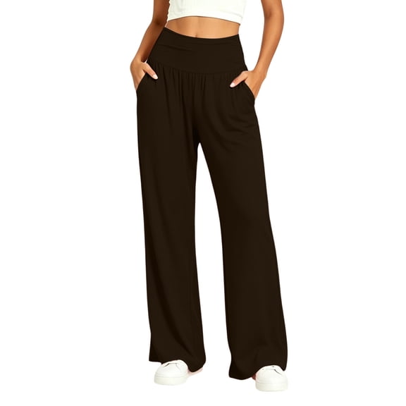 Utoimkio Women's High Waist Wide Leg Yoga Pants Elastic Fold Over Waistband Loose Flowy Trousers with Side Pockets for Yoga Daily Walking