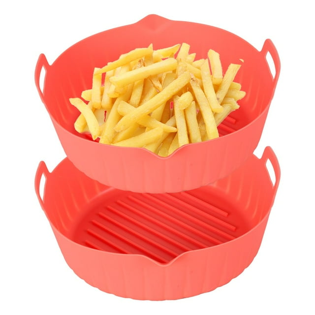 2 Pcs Casserole en Silicone pour Friteuse à Air Chaud, Doublure Réutilisable pour Friteuse à Air, Panier Résistant à la Chaleur, Moule de Cuisson 7,87 Pouces avec Poignée, Accessoires pour Friteuse à Air, Doublures pour Four et Micro-Ondes