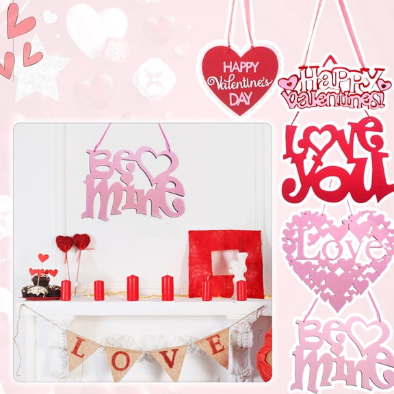 EclipseJewels Valentine's Day Non-Woven Fabric "LOVE" Hanging Sign, Heart Shape Doorplate Decor for Front Door, Home Wall, and Holiday Party Decoration,A