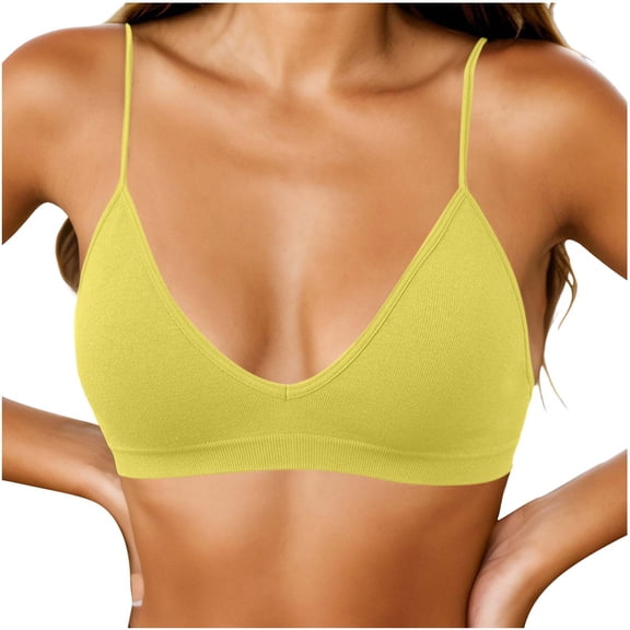 BLCHUNen Bralettes for Women Knitted Spaghetti Straps Wireless Tshirt Bras No Underwire Comfortable Daily Bras,XL,Yellow