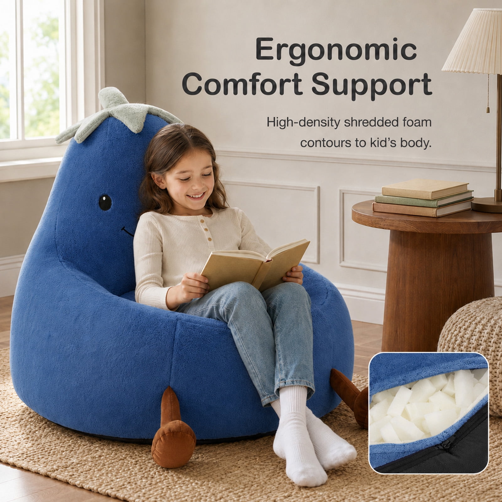 Alvantor Kids Bean Bag Chair, Stuffed Toddler Couch with Artificial Rabbit Fur Cover for Teens & Kids, Comfy Lazy Sofa Chair for Reader, Living Room, Bedroom