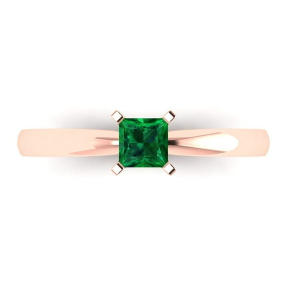 Solitaire Engagement Ring for Women - 0.5ct Simulated Emerald in 18K Rose Gold Promise Ring