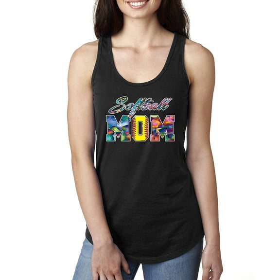 Wild Bobby, Colorful Softball Mom, Mother's Day, Women Racerback Tank Top, Black, Small