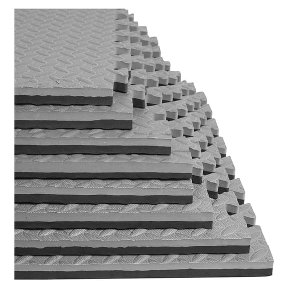 1 in Thick Sq Ft Foam Exercise Gym Mats 12 Pcs - Interlocking Puzzle Floor Tiles for Home Gym Heavy Workout Equipment Flooring - 24 x 24in Tile, Black & Gray