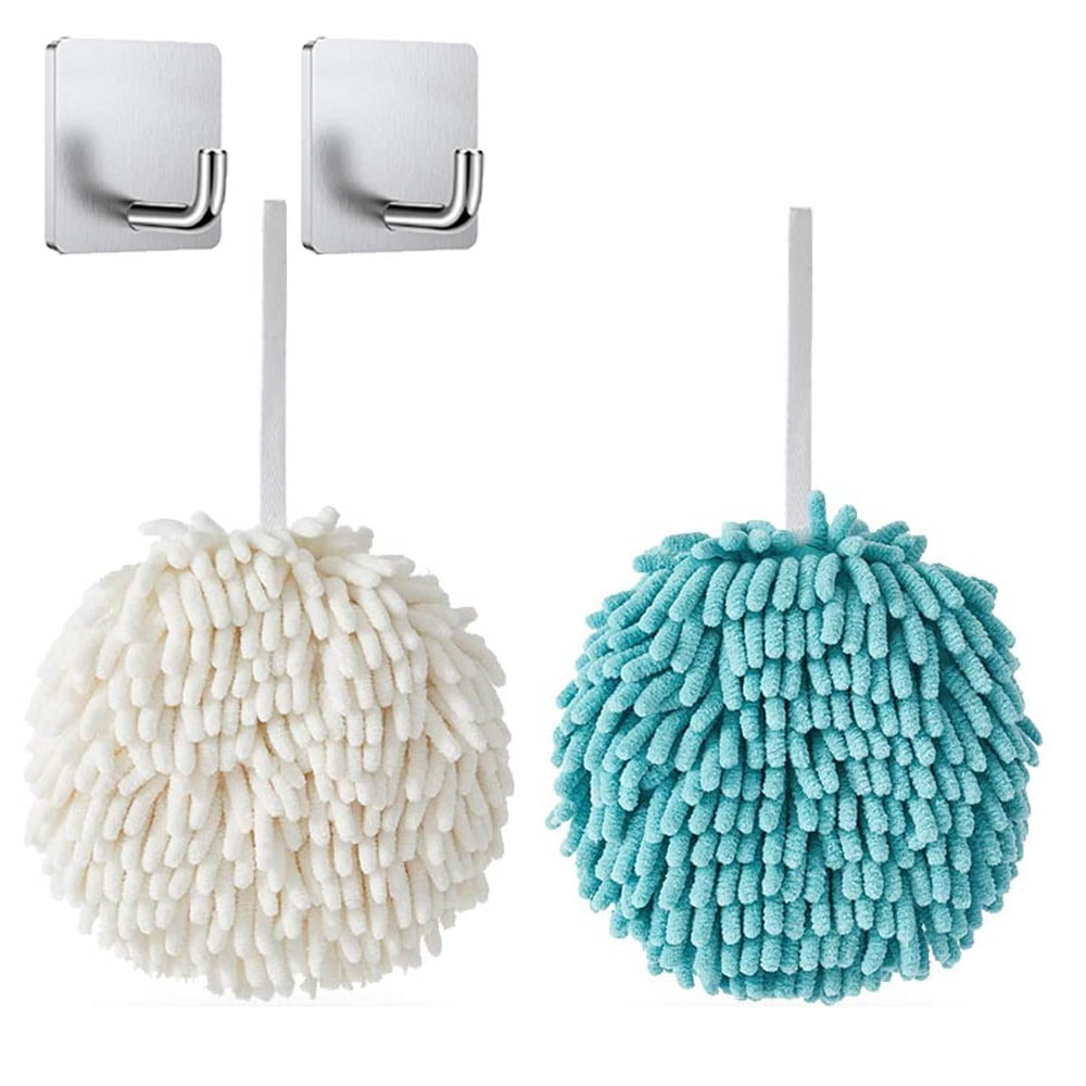 Hand Towels for Bathroom Decorative Set 2-Pack Chenille Hanging Hand Towel  Ball Microfiber Fluffy Absorbent Soft Small Bath Towel with Loop for  Kitchen Washstand or Powder Room. 