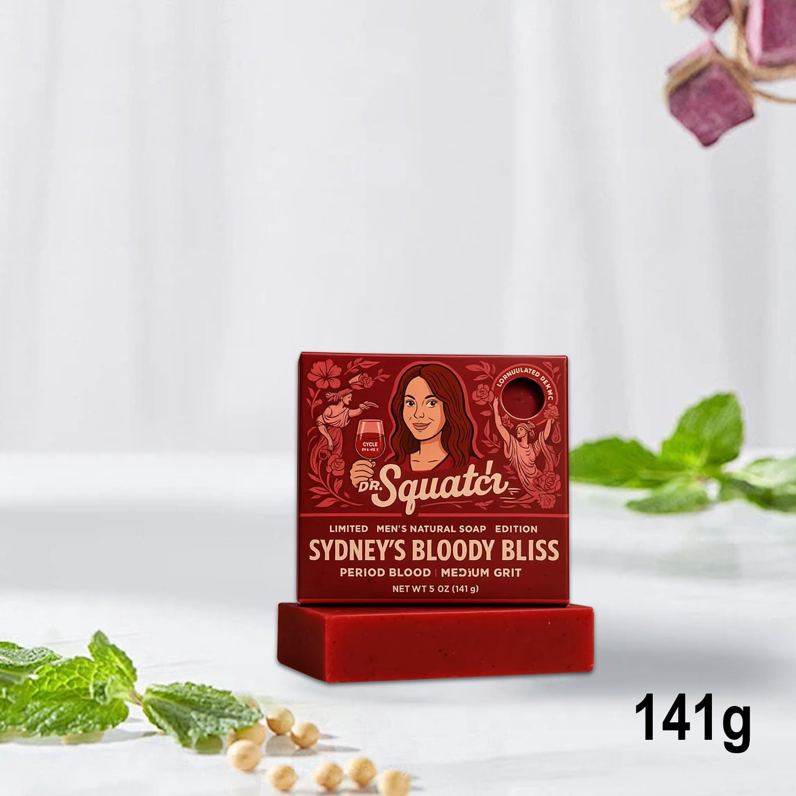 Dr. Squatch Limited Sydney Sweeney Bloody Bliss Soap Bar Moisturizing Lather Mens Grooming Refreshing Aroma