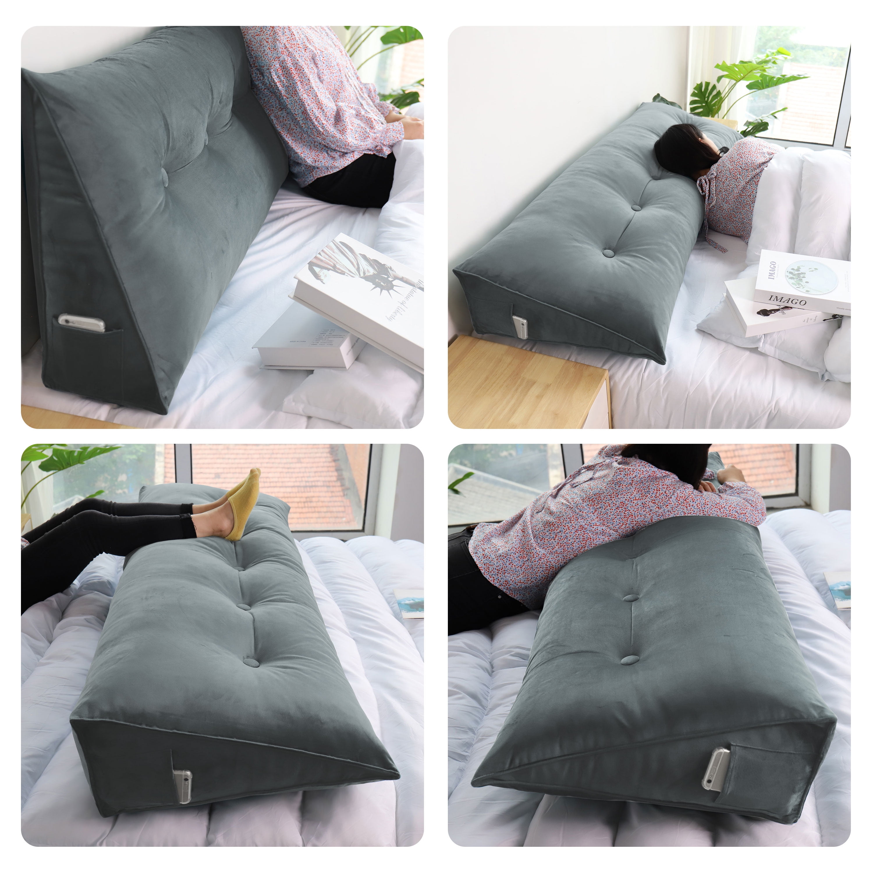WOWMAX Rectangular Headboard Reading Body Pillow Bedside Throw Cushion  Extra Large Backrest Lumbar Pillows Positioning Back Support Bolster for  Bed