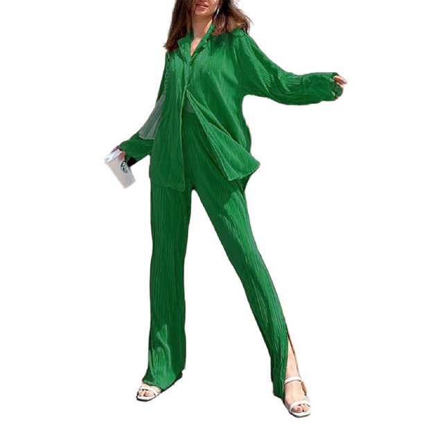 Txlixc Traje de pijama para mujeres, chaqueta de manga larga con solapa + pantalones Txlixc moda