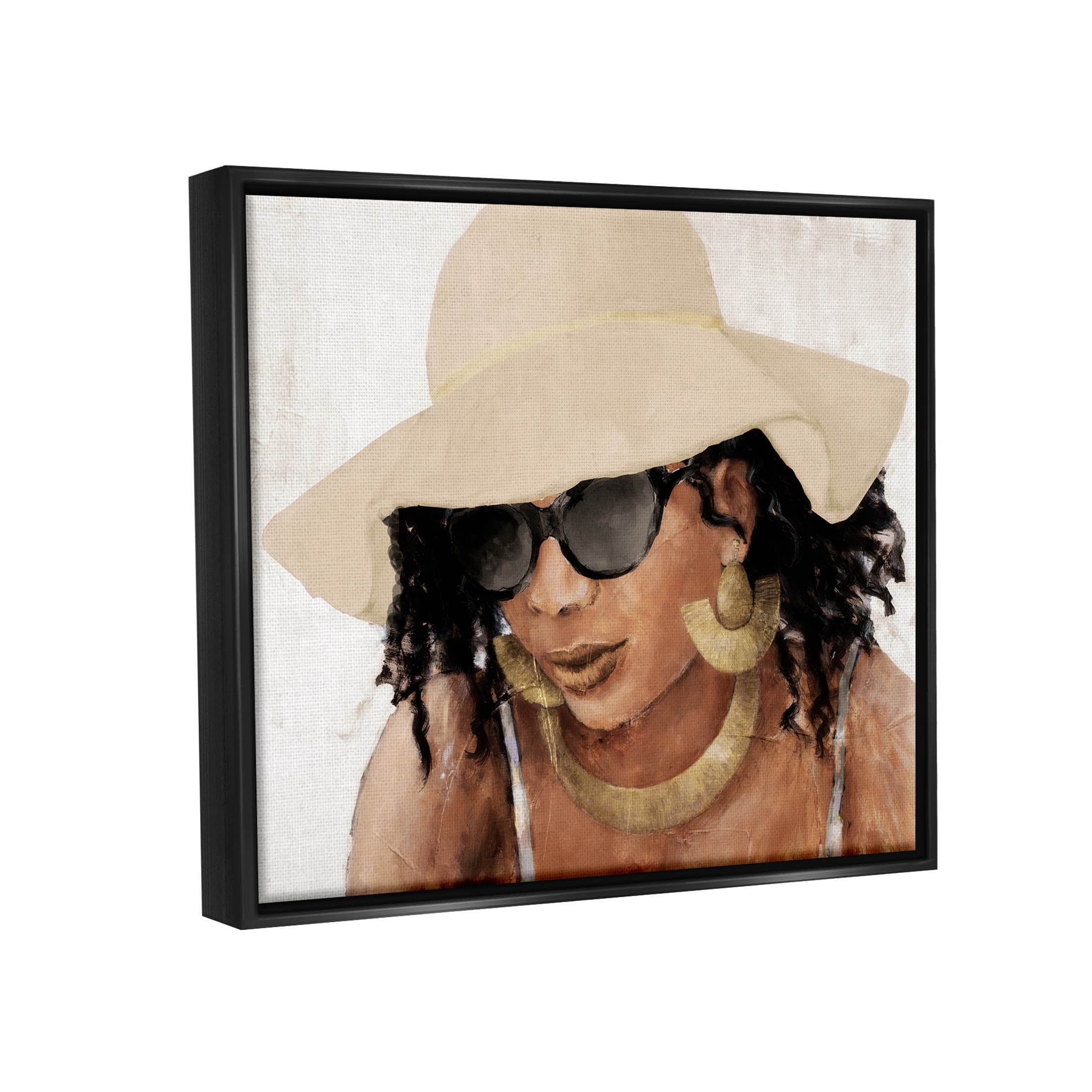 Stupell Industries Adorned Woman with Hat Painting Jet Black Floating Framed Canvas Print Wall Art, Design by Lanie Loreth