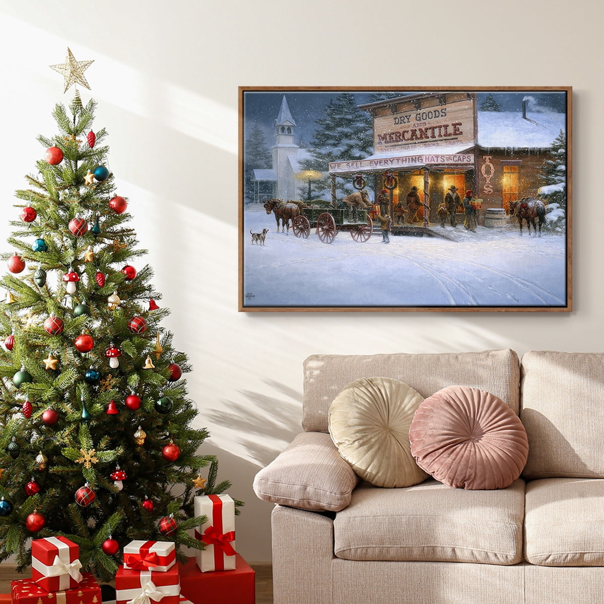Christmas Wishes - Framed Gallery Wrapped Holiday Canvas - 25 x 37 - Rosewood Frame