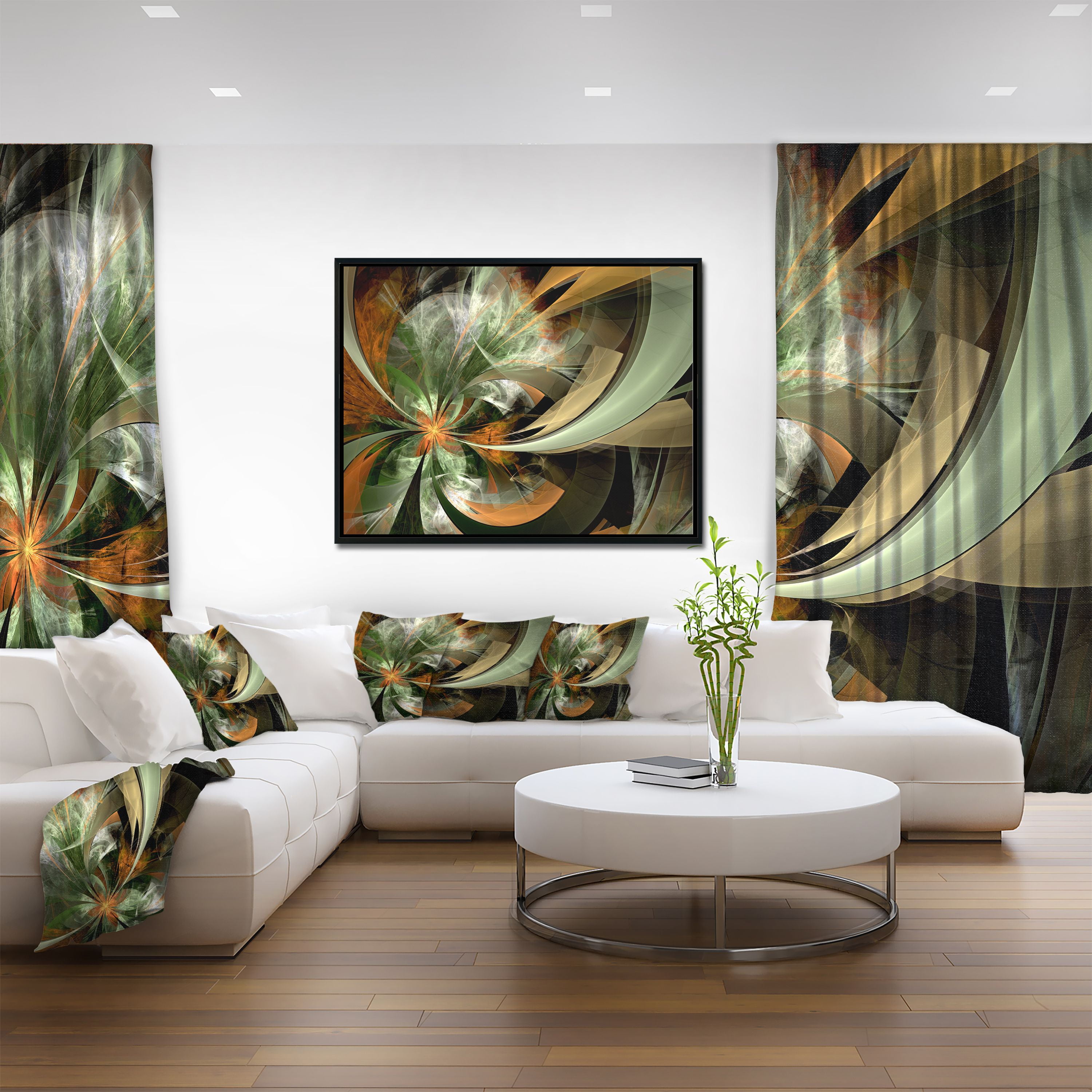 Designart ' Symmetrical Orange Green Fractal Flower ' Floral Framed Canvas Art Print