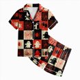 thumbnail image 4 of Cdudpw Halloween Girl Silk Pajamas Sets Ghost Halloween Print Button Up Shirt and Shorts Sleepwear 2 Piece Pjs Outfits(A031-Red), 4 of 5