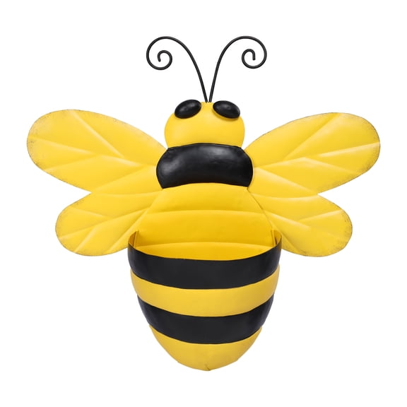 Metal Bee Wall Planter – Whimsical Yellow & Black Striped Hanging Flower Pot,Plant Pot,Outdoor/Indoor Wall Decor for Garden, Fence & Patio