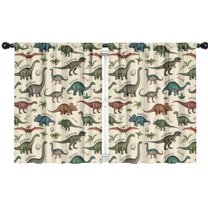 Blackout Kids Curtains,Beige Cartoon Dinosaurs Names Pattern Childrens Insulated Curtains Set Of 2,Bedroom Essentials,Toddler Room Decor 42"x54"