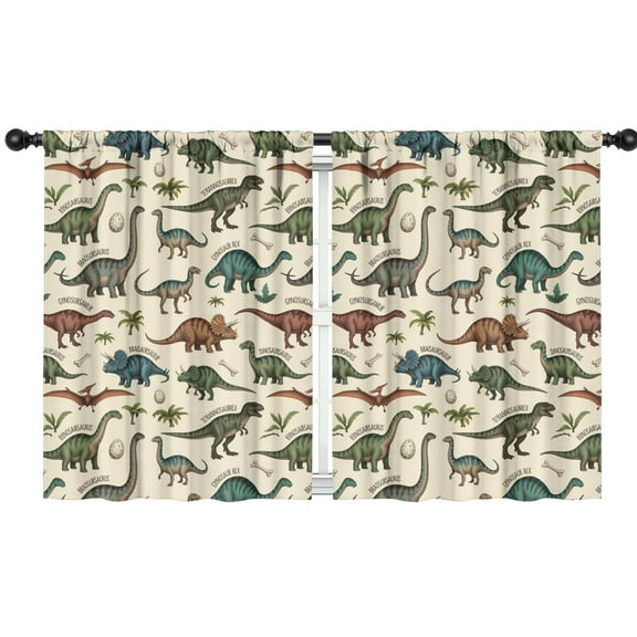 Blackout Kids Curtains,Beige Cartoon Dinosaurs Names Pattern Childrens Insulated Curtains Set Of 2,Bedroom Essentials,Toddler Room Decor 42"x54"