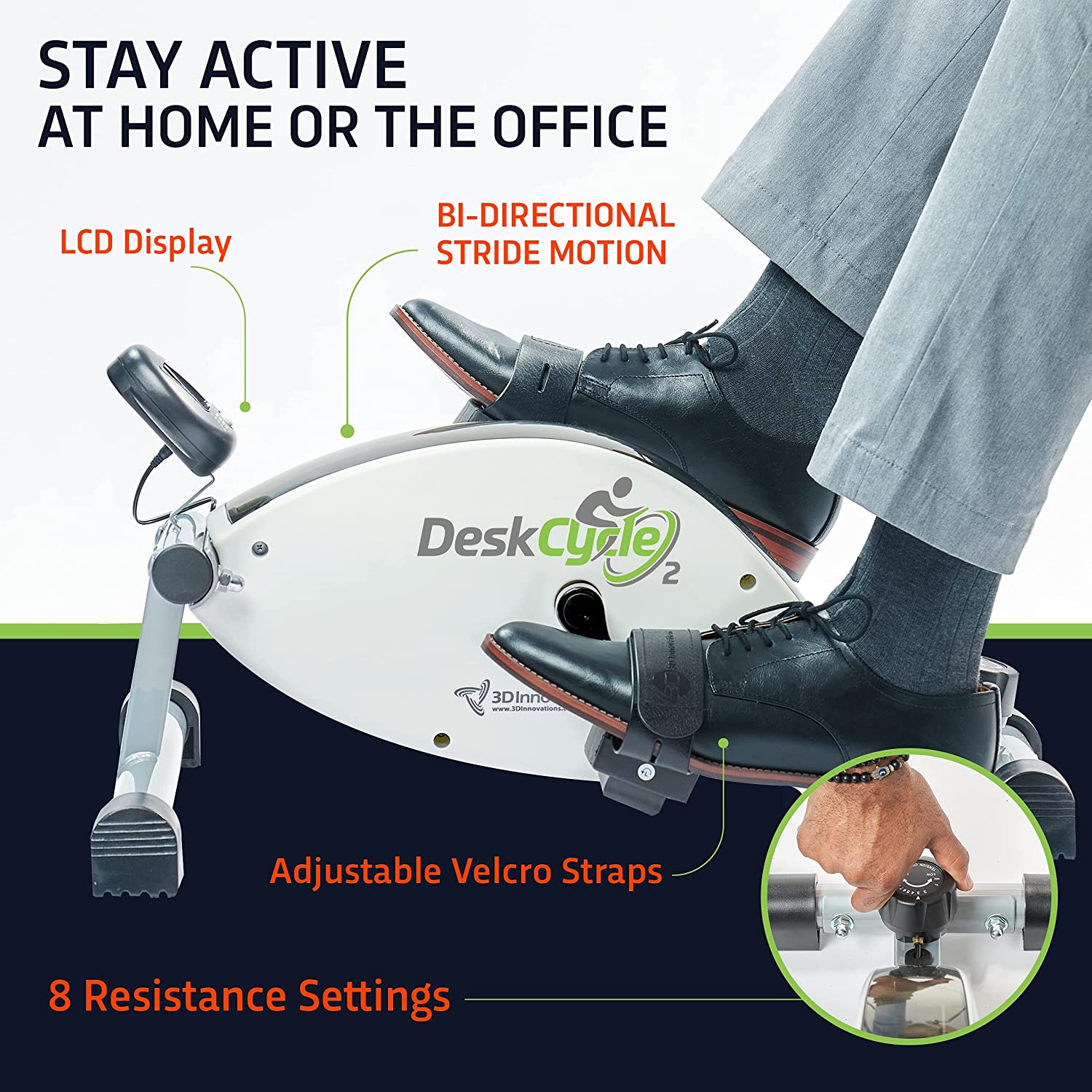 DeskCycle 2 Under Desk Bike Pedal Exerciser with Adjustable Leg - Mini Exercise Bike Desk Cycle, Leg Exerciser for Physical Therapy & Desk Exercise - image 3 of 9