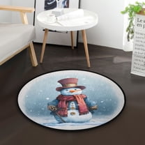 36.2 Inch Round Floor Mat Watercolor-style Snowman Pattern Carpet Decor Rug for Living Room Bedroom