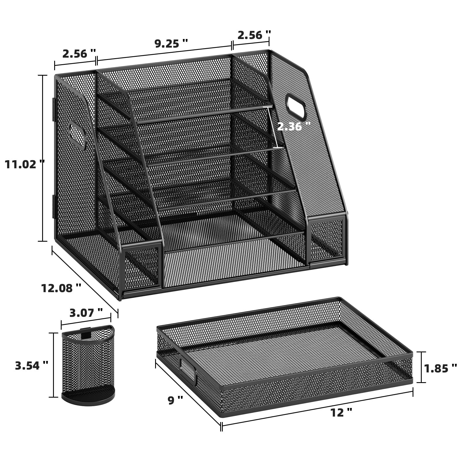 Marbrasse Desk Organizers with File Holder, 5-Tier Paper Letter Tray Organizer with Handle, Extra Vertical File Sorter with Drawer and 2 Pen Holder