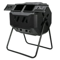 SuperDeal 43Gal Compost Bin Dual-Chamber Tumbling Fertilizer Tank Black Premium PP   Steel
