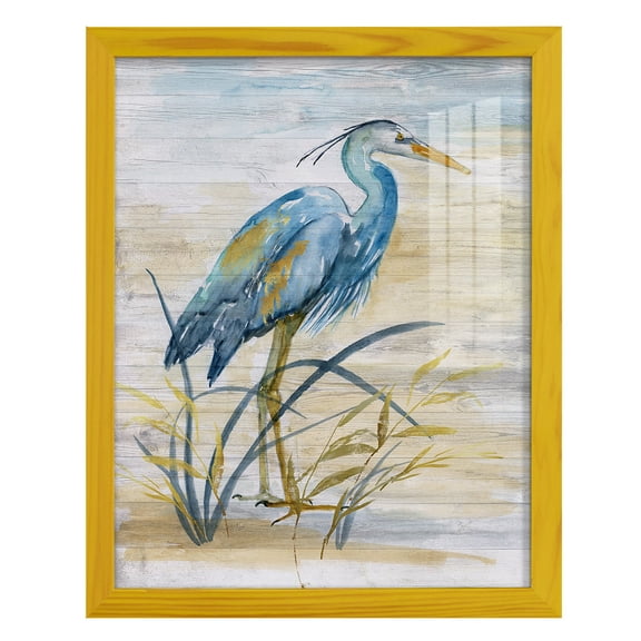 Blue Heron I -Framed Print w/glass-Sunflower Yellow
