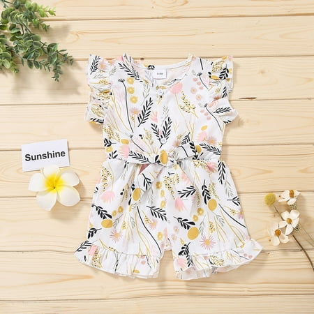 

SELONE Toddler Romper Boys Toddler Clothing 6M-3T Ruffle Floral Sleeveless Printed Toddler Baby Girls Bowknot Romper Jumpsuit Kids Jumpsuits for Everyday Wear Weddings to Holiday Parties White 90
